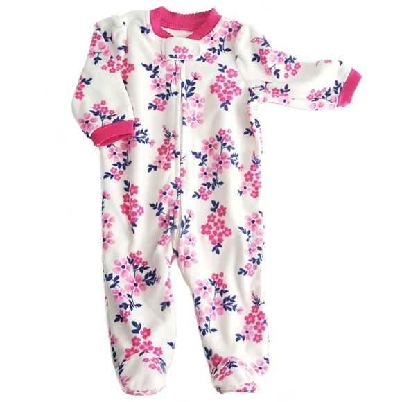 LITTLE ME 3mo Floral Footed Zipper Onesie - Picture 1 of 4